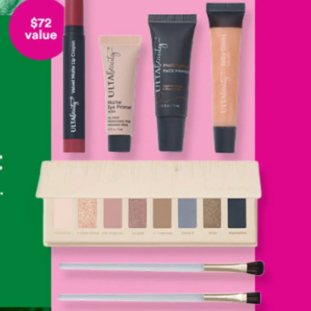 ULTA 8p Beauty Bag Eyeshadow Brushes Lipstick $72 NIB